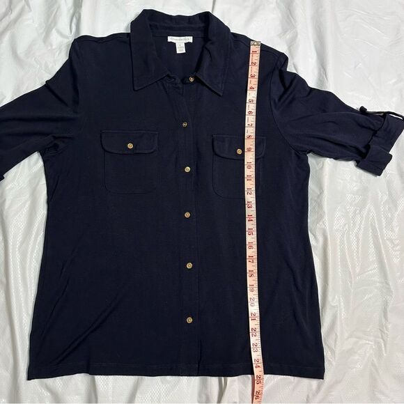 Charter Club Dark Navy Button-Up soft knit jersey short sleeve Shirt size Large - Picture 7 of 10